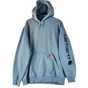 Carhartt Mens Loose Fit Sleeve Logo Hoodie Light Blue Sweatshirt Large K288